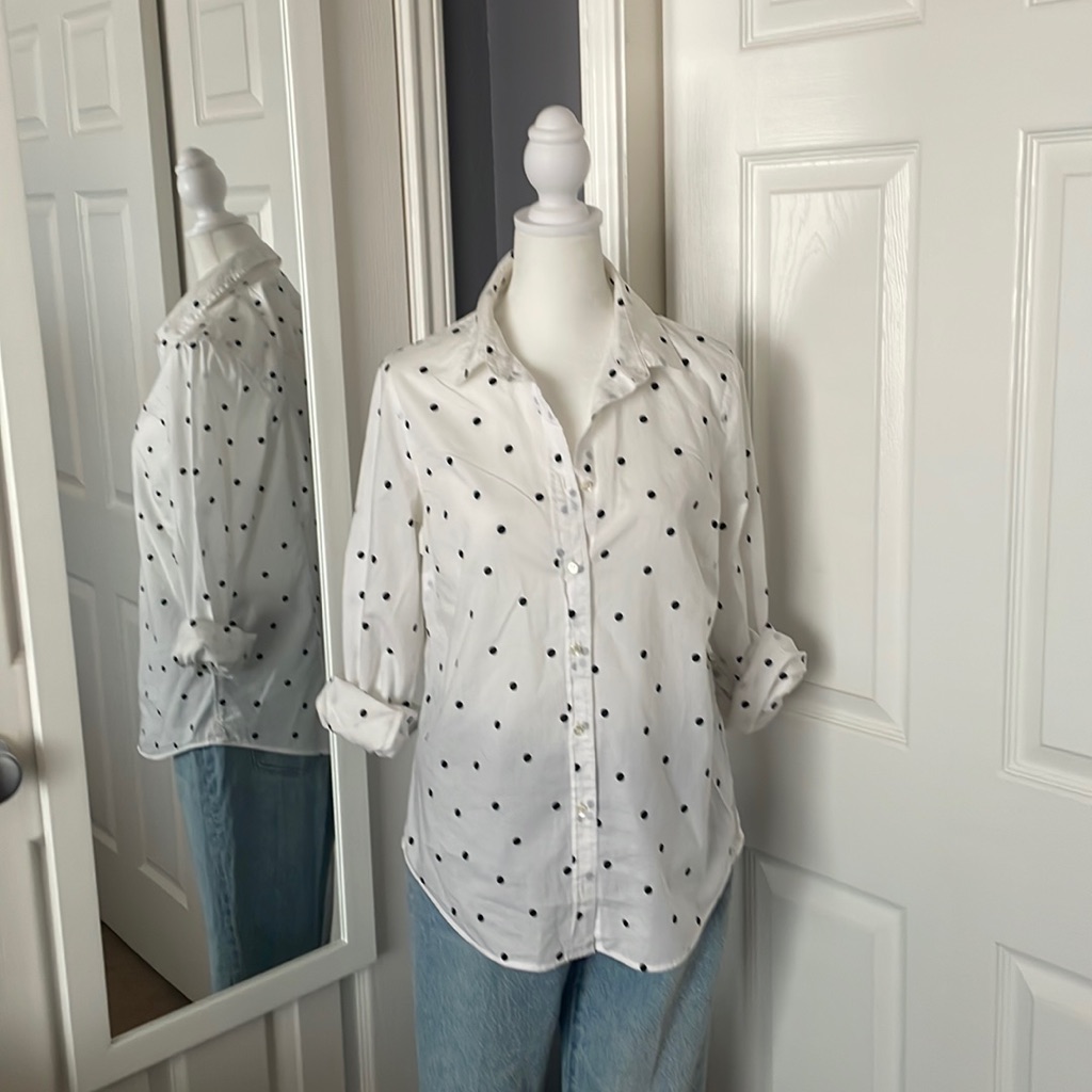 J.Crew White Polka Dot Perfect Shirt